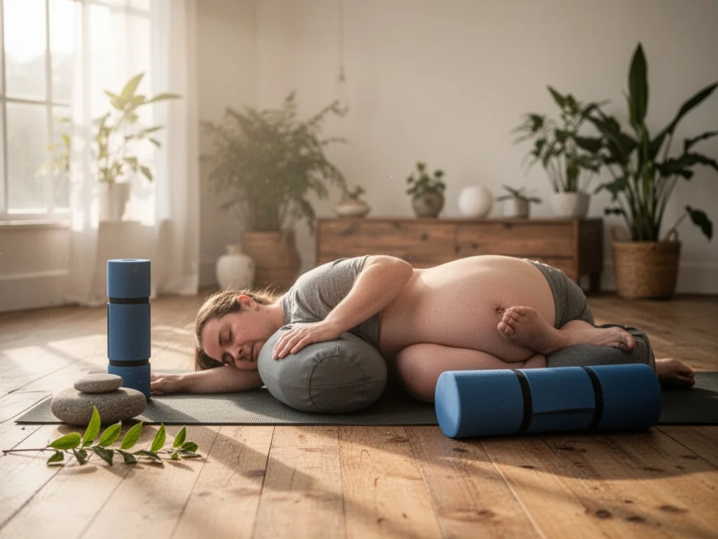 Personne allongée, une main posée sur le ventre, en train de pratiquer la respiration abdominale les yeux fermés