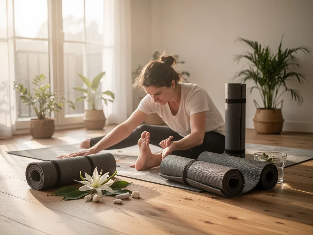 Deux femmes enchaînent une salutation au soleil en studio, lumière douce, gestes synchronisés sur la respiration.