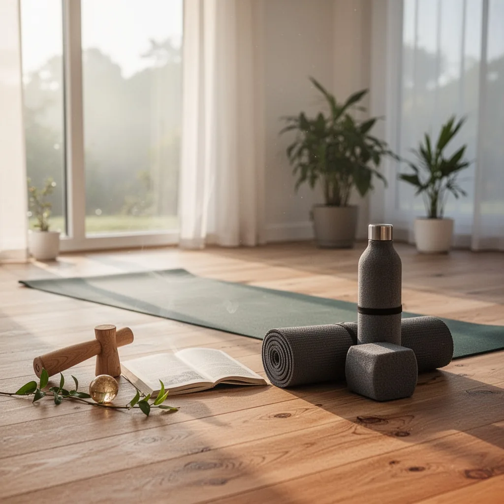 Une personne en posture de l'enfant sur un tapis de yoga, les bras étendus devant elle, la colonne vertébrale relâchée.