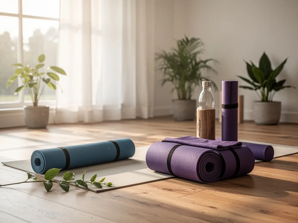 Femme en posture de yoga sur un tapis, de profil, un bras tendu vers l'avant, illustration pour un article sur le yoga pour maigrir